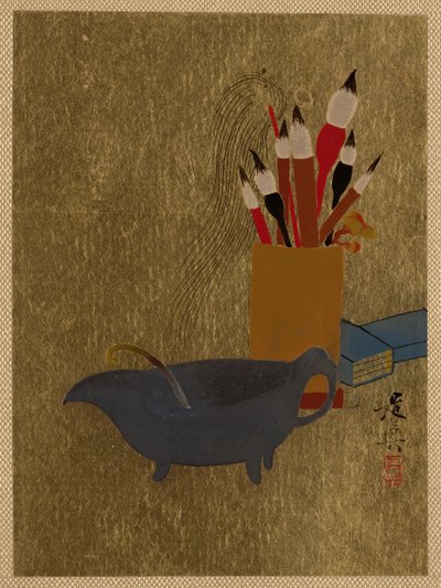 Kettle and Box with Paint Brushes by Shibata Zeshin