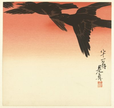 Crows Against a Red Sky by Shibata Zeshin