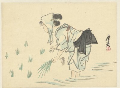Woman Planting Rice by Shibata Zeshin