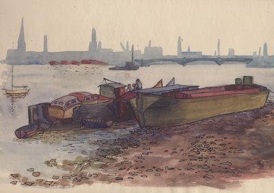 Barges on the Thames in London by Shirley Markham