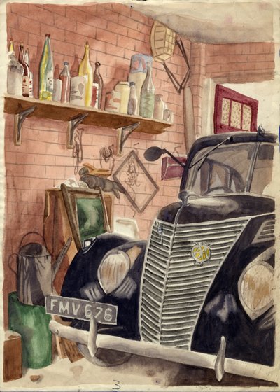 Car in garage, c1950 by Shirley Markham