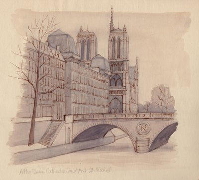 Notre Dame Cathedral and Pont St-Michel by Shirley Markham