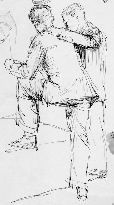 Two men standing, 1953 by Shirley Markham