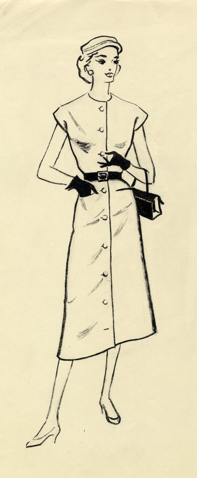 Woman in belted dress, c1950 by Shirley Markham