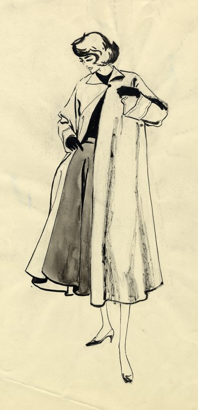 Woman in Coat and Full Skirt by Shirley Markham