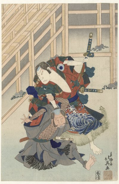 Two Fighting Actors by Shunbaisai Hokuei