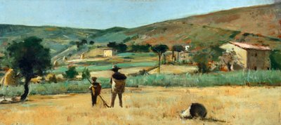 Countryside with Peasants by Silvestro Lega