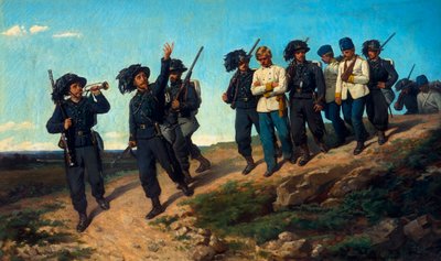 Guards leading prisoners by Silvestro Lega