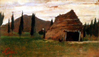 Landscape with a Thatched Hut by Silvestro Lega
