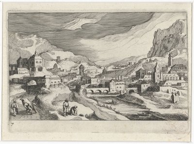 Cityscape in a River Valley by Simon Frisius