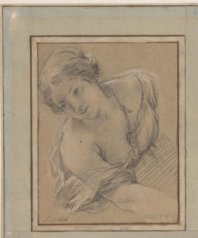 Study of a Bowing Young Woman by Simon Vouet