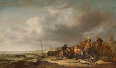 Beach with Fishermen by Simon de Vlieger (attributed to)