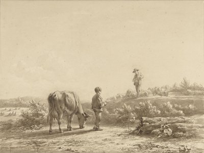 Boy with Cow and Shepherd by Simon van den Berg