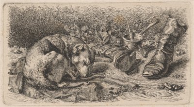 Dog Asleep Beside a Pair of Boots by Sixt Thon