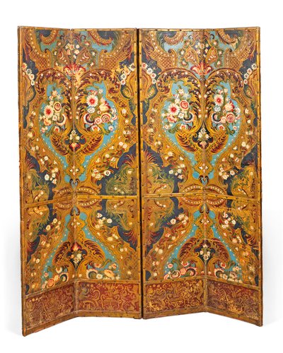 Polychrome decorated four-fold screen by Spanish School