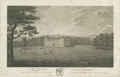 Sandwell Park - Hall: engraving by Stebbing Shaw