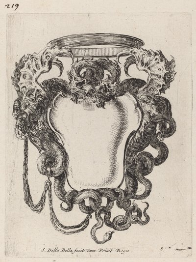 Cartouche Flanked by Dragons by Stefano della Bella