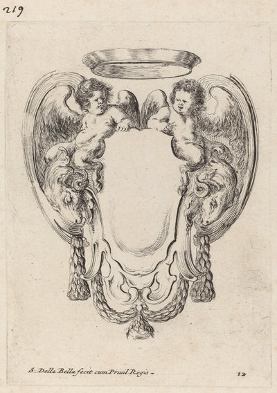 Cartouche with Rams and Infant Satyrs by Stefano della Bella