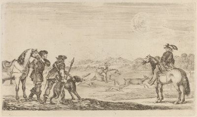 Small Deer Chased by a Cavalier by Stefano della Bella