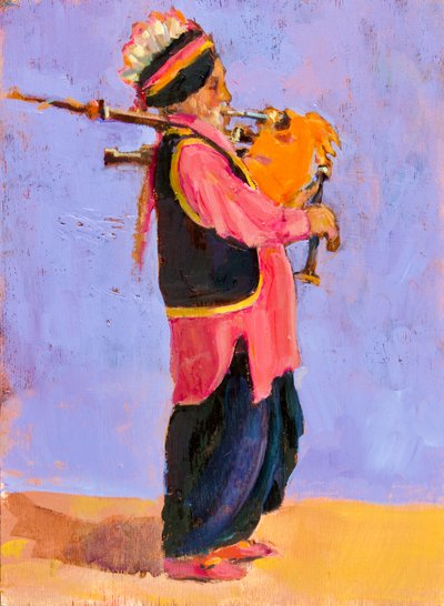 Indian Bagpiper, 2020 by Sue Wales