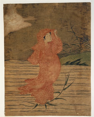 Close-up of the painting of a woman by Suzuki Harunobu