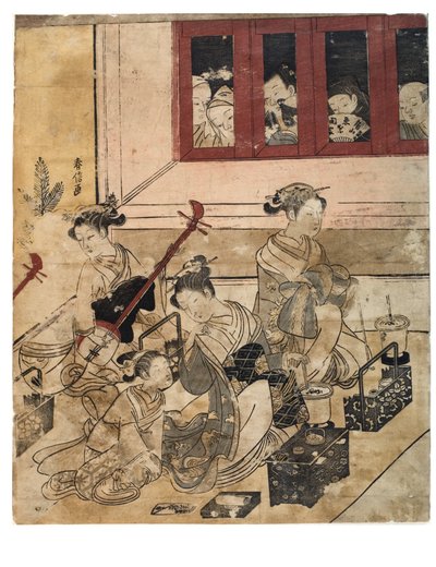 Four girls of Yoshiwara in room by Suzuki Harunobu