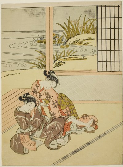 Two Women Struggling for a Fan by Suzuki Harunobu