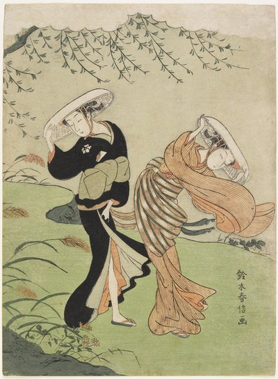 Two Women in High Wind by Suzuki Harunobu