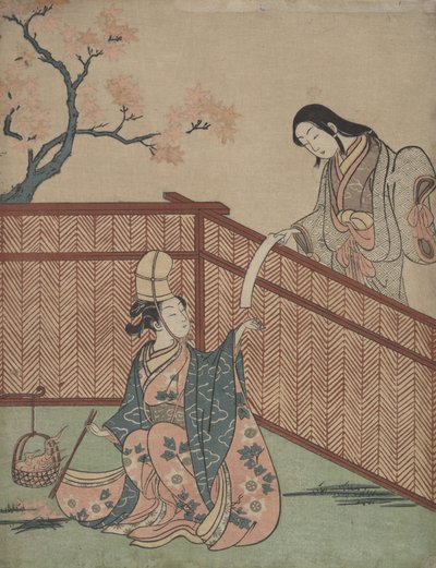 Warming the Sake by Maple Leaf Fire by Suzuki Harunobu