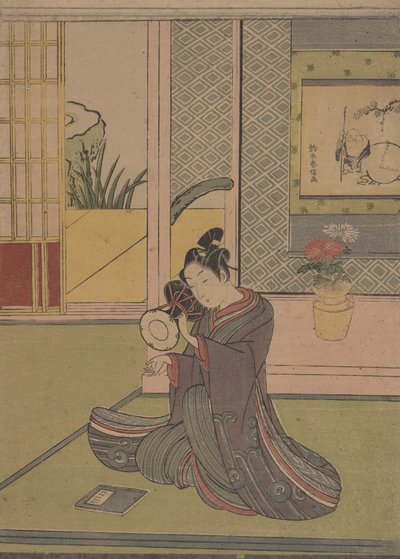 Young Man Playing a Noh Drum by Suzuki Harunobu