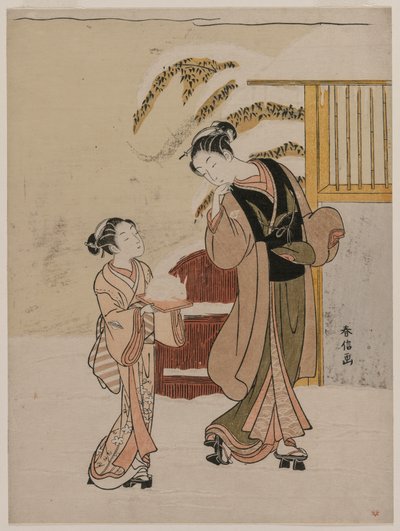 Young Woman Admiring a Snow Rabbit by Suzuki Harunobu