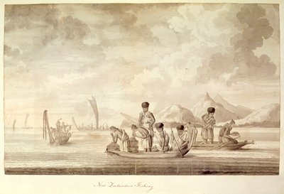 New Zealanders fishing, January 1770 by Sydney Parkinson