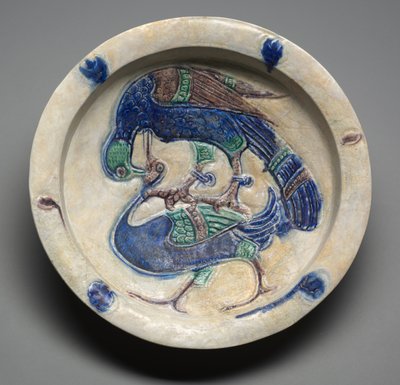 Dish with Falcon Attacking a Water Bird by Syrian School