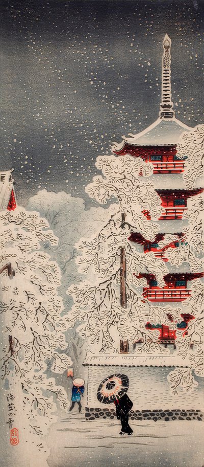 Snow at Asakusa, Yedo, Musashi Province by Takahashi Hiroaki