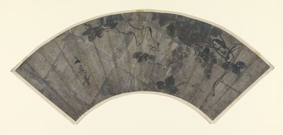 Fan Leaf with Grapes and Vines by Tani Buncho