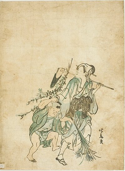 Country Woman and Child by Teisai Hokuba