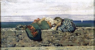 Peasant Girl Lying on a Parapet by Telemaco Signorini