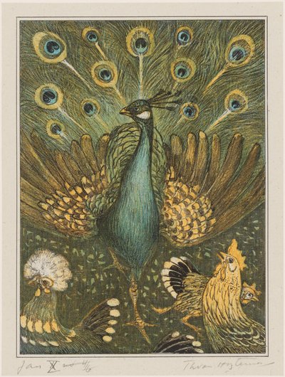 Peacock with Chickens by Theo van Hoytema (signed by artist)
