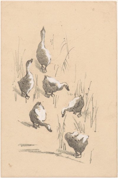 Greeting Card with Six Geese by Theo van Hoytema