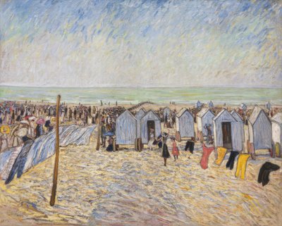 Beach Scene with Bathing Carriages (Knocke) by Theo von Brockhusen