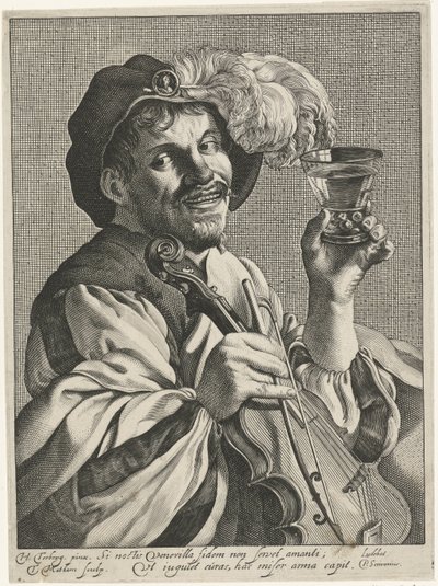 Man with Violin and Roemer by Theodor Matham