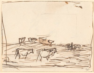 Sketch of Landscape with Cows by Theodor Philipsen