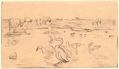 Waterhole with Geese and Cows by Theodor Philipsen