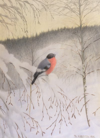 Bullfinch on Frosty Twig by Theodor Kittelsen