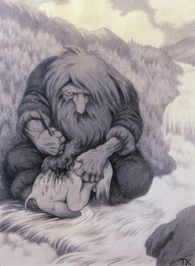 The Troll Washing His Kid by Theodor Kittelsen