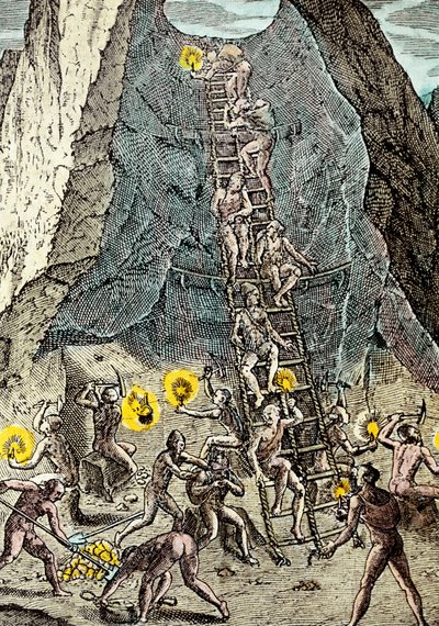 Gold mine in Potosi, Bolivia by Theodore de Bry