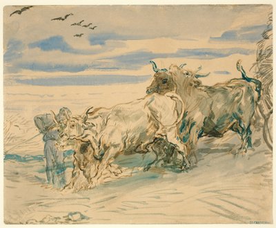 Drover with Oxen Pulling a Cart by Théodore Chassériau