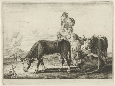 Cows and Two Milkmaids by Théodorus van Kessel
