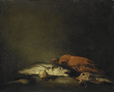 Still Life with Fish and a Lobster by Théodule Augustin Ribot