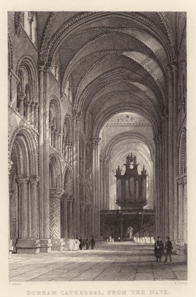 Durham Cathedral, from the Nave (engraving) by Thomas (after) Allom